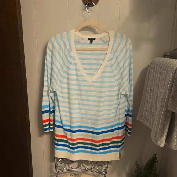 Talbots V-Neck Sweater with Colorful Stripes - Picture 1 of 4